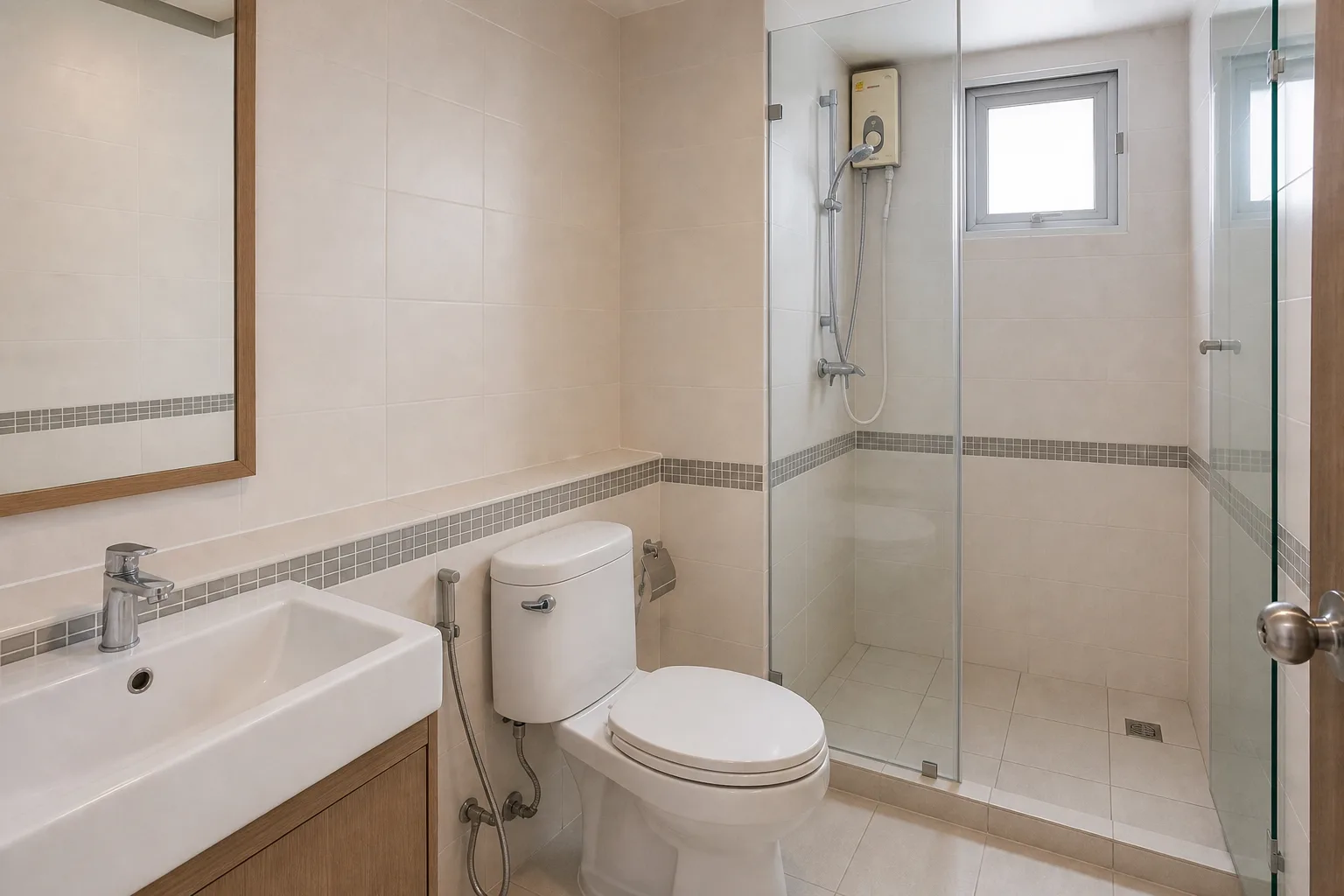 The bathroom in the two bedrooms, with instant water heater and shower